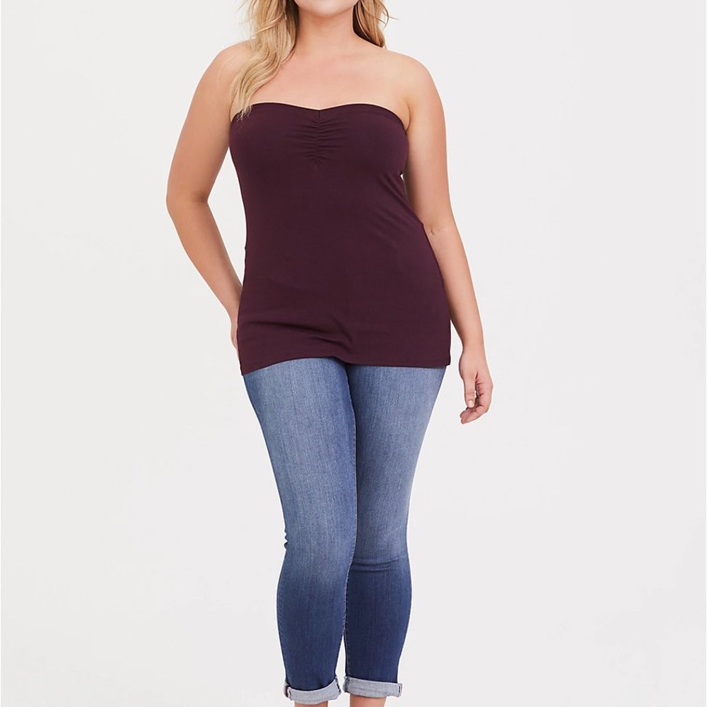 Torrid BURGUNDY PURPLE RUCHED FOXY TUBE TOP